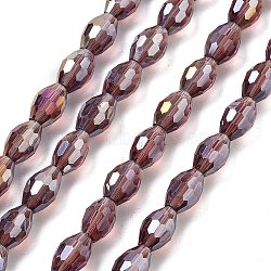 Transparent Electroplate Glass Beads Strands, Faceted, Oval, Medium Orchid, 8.5x5.5mm, Hole: 1.2mm, about 70pcs/strand, 20.87~23.23''(53~59cm)(EGLA-A037-T6x8mm-B13)