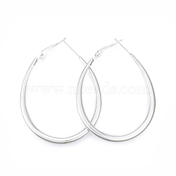 Tarnish Resistant 201 Stainless Steel Teardrop Hoop Earrings for Women, with 304 Stainless Steel Pins, Stainless Steel Color, 55x42x4mm, Pin: 0.7mm(EJEW-N052-03B-01)