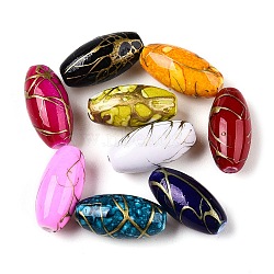 Spray Painted Acrylic Beads, Drawbench, Oval, Mixed Color, 15x7.5mm, Hole: 1.8mm, about 1040pcs/500g(DACR-N002-01)