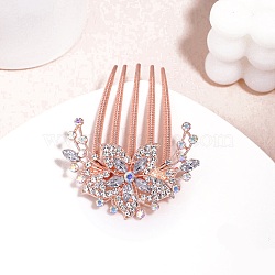 Alloy Rhinestone Hair Combs, Flower, Hair Accessories for Women Girls, Crystal, 90x68mm(PW-WGA76E6-01)