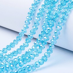 Electroplate Glass Beads Strands, AB Color Plated, Faceted, Rondelle, Cyan, 10x8mm, Hole: 1mm, about 63~65pcs/strand, 49~50cm(EGLA-A034-T10mm-B14)
