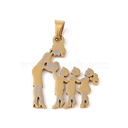 Mother's Day Ion Plating(IP) 304 Stainless Steel Pendants, Laser Cut, Mother and Child Charm, Real 18K Gold Plated, 32x26x1mm, Hole: 6x4mm(STAS-U002-01G)