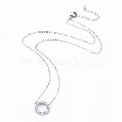 304 Stainless Steel Pendant Necklaces, with Cubic Zirconia, Ring, Stainless Steel Color, 440x1mm(X-NJEW-F264-28P)