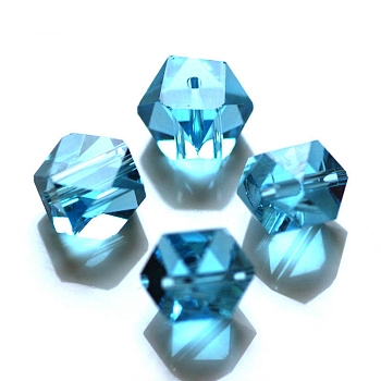 Imitation Austrian Crystal Beads, Grade AAA, Faceted, Cornerless Cube Beads, Deep Sky Blue, 7.5x7.5x7.5mm, Hole: 0.9~1mm