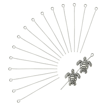 304 Stainless Steel Eye Pins, for Jewelry Making, Stainless Steel Color, 21 Gauge, 50mm, Hole: 2mm, Pin: 0.7mm