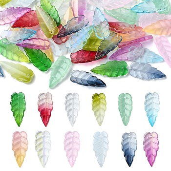 60Pcs 12 Styles Electroplate Glass Pendant, AB Color, Leaf Charms, Mixed Color, 23x10x3~4.5mm, Hole: 1.2mm, 5Pcs/style