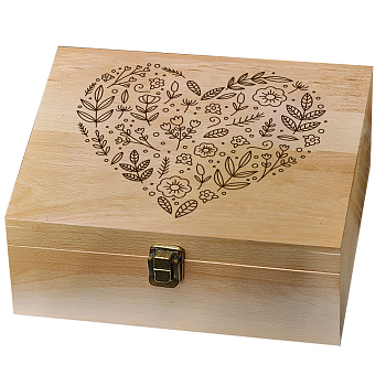Rectangle Wooden Memory Keepsake Boxes with Lids, for Anniversary, Wedding, Memory, Birthday, Valentines Day, Heart, 24.5x19.5x10.3cm