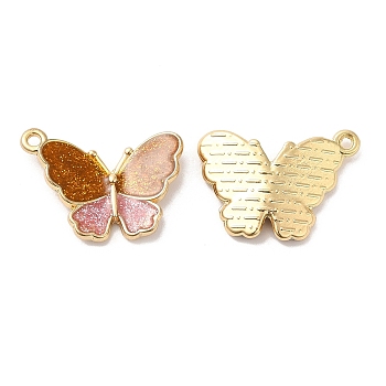Alloy Enamel Pendants, with Glitter Powder, Long-Lasting Plated, Cadmium Free & Nickel Free & Lead Free, Golden, Butterfly Charm, Sandy Brown, 15x20x3.6mm, Hole: 1.2mm