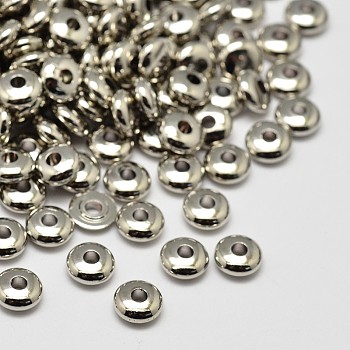 Brass Flat Round Spacer Beads, Nickel Free, Platinum, 5x2mm, Hole: 1mm