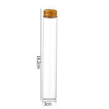 Clear Glass Bottles Bead Containers, Screw Top Bead Storage Tubes with Aluminum Cap, Column, Golden, 3x18cm, Capacity: 100ml(3.38fl. oz)