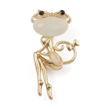 Alloy with Cat Eye Brooch, with Rhinestone, Frog, Golden, 43x25x15mm
