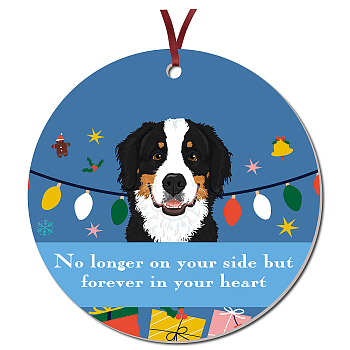 CRASPIRE 1Pc Acrylic Memorial Flat Round Big Pendants Decorations, with 40CM Double Face Satin Ribbon, Christmas Theme, Dog Pattern, Pendants Decorations: 76mm, Hole: 3mm, Ribbon: about 1/8 inch(3mm) wide