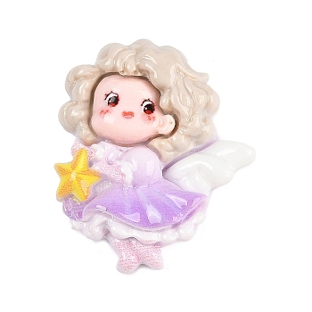 Opaque Resin Cabochons, Angel with Star, Lilac, 29x24.5x8mm