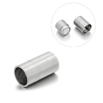 Matte 304 Stainless Steel Column Magnetic Clasps with Glue-in Ends, Stainless Steel Color, 20x11mm, Hole: 9mm