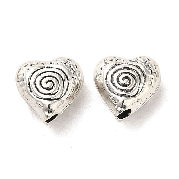 Tibetan Style Alloy Beads, Cadmium Free & Lead Free, Heart with Vortex, Antique Silver, 8.5x8.5x4.5mm, Hole: 1.6mm, 1086Pcs/1000G