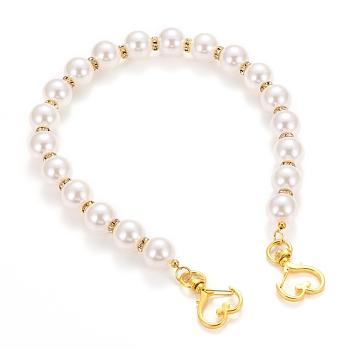 High Luster ABS Plastic Imitation Pearl Beads Bag Strap, with Iron Rhinestone Spacer Beads and Golden Heart Zinc Alloy Swivel Lobster Clasps, for Bag Straps Replacement Accessories, Seashell Color, 445mm