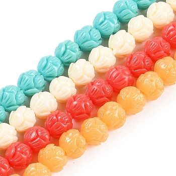 Synthetic Coral Carved Beads Strands, Dyed, Flower, Mixed Color, 6mm, Hole: 1.2mm, about 60pcs/strand, 14.57 inch(37cm)