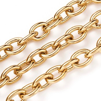 3.28 Feet Ion Plating(IP) 304 Stainless Steel Cable Chains, Soldered, Golden, 8x6x1.5mm