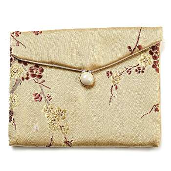 Chinese Style Floral Cloth Jewelry Storage Pouches, with Plastic Button, Rectangle Jewelry Gift Case for Bracelets, Earrings, Rings, Random Pattern, Pale Goldenrod, 8x10x0.3~0.7cm