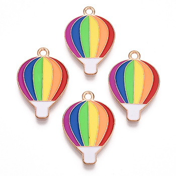 Rainbow Color Pride Alloy Enamel Pendants, Hot Air Balloon Charms, Light Gold, Colorful, 24.5x16.5x1.3mm, Hole: 2mm