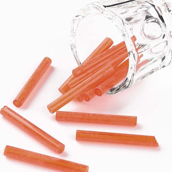 Glass Bugle Beads, Round Hole, Opaque Colours, Coral, 28x3mm, Hole: 1.2mm, about 850pcs/pound
