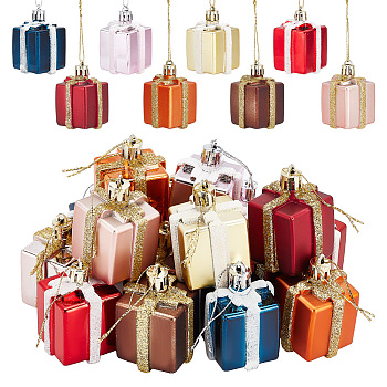 16Pcs 8 Colors Christmas Theme Plastic Pendant Decorations,  Christmas Tree Hanging Decorations with Rope, Gift Box, Mixed Color, 116mm, 2pcs/color