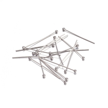 304 Stainless Steel Ball Head Pins, Stainless Steel Color, 25x0.6mm, 22 Gauge, Head: 1.8mm