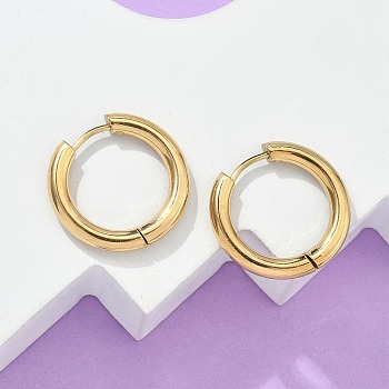 Ion Plating(IP) 304 Stainless Steel Huggie Hoop Earrings, Hypoallergenic Earrings, with 316 Surgical Stainless Steel Pin, Golden, 9 Gauge, 20x21x3mm, Pin: 1mm, Inner Diameter: 14mm