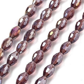 Transparent Electroplate Glass Beads Strands, Faceted, Oval, Medium Orchid, 8.5x5.5mm, Hole: 1.2mm, about 70pcs/strand, 20.87~23.23''(53~59cm)