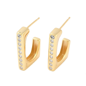 925 Sterling Silver Micro Pave Clear Cubic Zirconia Stud Earrings, Rectangle, Real 18K Gold Plated, 20x4mm