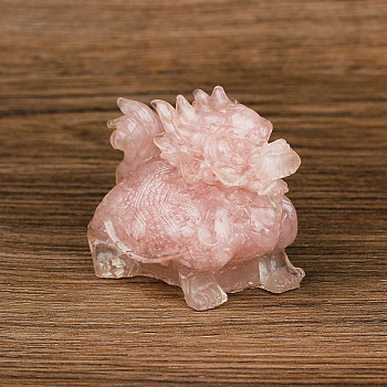 Resin Dragon Display Decoration, with Natural Rose Quartz Chips inside Statues for Home Office Decorations, 75x50x57mm