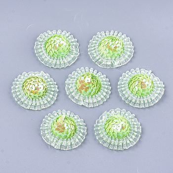 Foam Cabochons, with Sequins/Paillette, Non-Woven Fabric and Organza, Hat, Lawn Green, 45~47x15~17mm, about 100pcs/bag