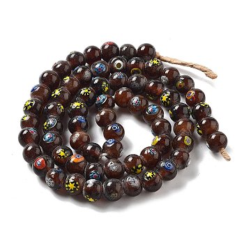 Handmade Nepalese Lampwork Beads, Round, Coconut Brown, 8.5~12.5x8.5~11.5mm, Hole: 1.8~3.5mm, about 64~67pcs/strand, 25.71''(65.3cm)