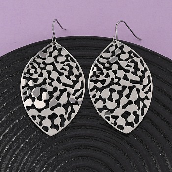 304 Stainless Steel Dangle Earrings, Leaf, Stainless Steel Color, 59.5x31.5mm