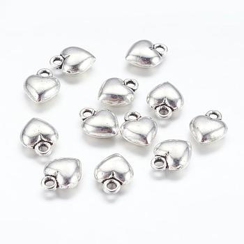 Tibetan Style Alloy Charms, Lead Free and Cadmium Free, Heart, Antique Silver, 11.5mm long, 9mm wide, 4.5mm thick, hole: 1.5mm