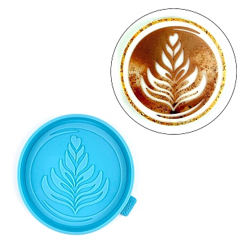 Silicone Cup Mat Molds, Resin Coaster Molds, for UV Resin & Epoxy Resin Craft Making, Flat Round, Leaf Pattern, 105x9mm