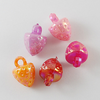 Opaque Acrylic Pendants, AB Color, Strawberry, Mixed Color, 17x13x12mm, Hole: 3mm, about 520pcs/500g