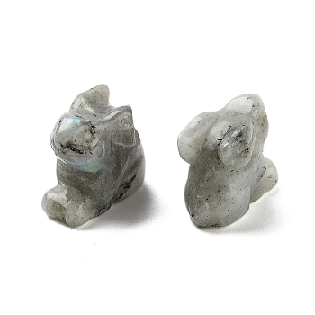 Natural Labradorite Carved Figurines, for Home Office Desktop Decoration, Rabbit, 11~13x23~24x17~19mm