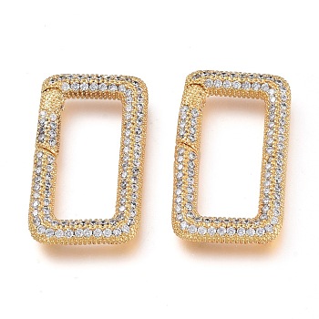 Brass Micro Pave Cubic Zirconia Spring Gate Rings, Rectangle, Golden, Clear, 26.5x15x2.5mm, Inner diameter: 19.5x8.5mm