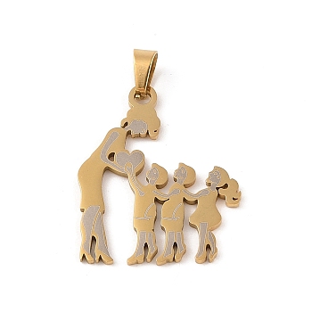 Mother's Day Ion Plating(IP) 304 Stainless Steel Pendants, Laser Cut, Mother and Child Charm, Real 18K Gold Plated, 32x26x1mm, Hole: 6x4mm