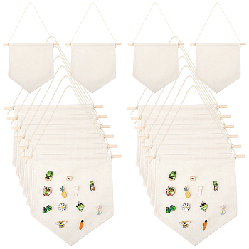 Polycotton Wall Hanging Brooch Jewelry Banner Holder, for Badge Storage, with Wood Stick, Beige, 500~505mm, Pendant: 265x300x1.5~9mm.