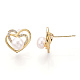Hollow Heart Clear Cubic Zirconia Stud Earrings with Natural Pearl(PEAR-N020-06L)-2