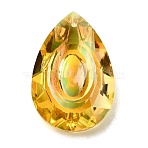 Electroplated Glass Pendants, for Chandelier Crystal Hanging Pendants, Teardrop Charms, Faceted, Gold, 47x32x14mm, Hole: 1.6mm(GLAA-G122-07A)
