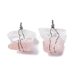 Natural Rose Quartz & Quartz Crystal Nuggets Big Pendants, Copper Wire Wrapped Charms, Platinum, Lead Free & Cadmium Free, 40~52.5x36.5~44.5x17~23.5mm, Hole: 4.5mm(G-K338-43P-05)