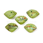 Handmade Lampwork Beads, Shell Shape, Lime, 16~17x22.5~23x9.5mm, Hole: 1.6mm(LAMP-K047-02A)