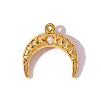 304 Stainless Steel Double Horn/Crescent Moon Charms, with ABS Imitation Pearl, Ion Plating(IP), Mirror Polished Finish, Real 18K Gold Plated, White, 15x14mm(STAS-OY008-97G)