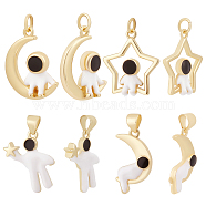 Beebeecraft 8Pcs 4 Style Astronaut Brass Enamel, with Jump Ring, Long-Lasting Plated, Real 18K Gold Plated, White, 19~21x11~18x2~5.5mm, hole: 3.4~4.7mm, 2pcs/style(KK-BBC0004-03)