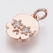Brass Micro Pave Cubic Zirconia Charms, Lead Free & Cadmium Free, Skull, Rose Gold, 12.5x9x2mm, Hole: 2.8mm(ZIRC-F083-012RG-RS)