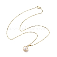Natural Cultured Freshwater Pearl Pendant Necklaces, 304 Stainless Steel Cable Chain Necklaces, Round, Golden, 17.91 inch(45.5cm)(NJEW-JN04685)
