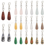 Gemstone Teardrop Pendant Decoration, with Alloy Lobster Claw Clasps, 49mm, 11 colors, 2pcs/color, 22pcs/set(HJEW-AB00461)
